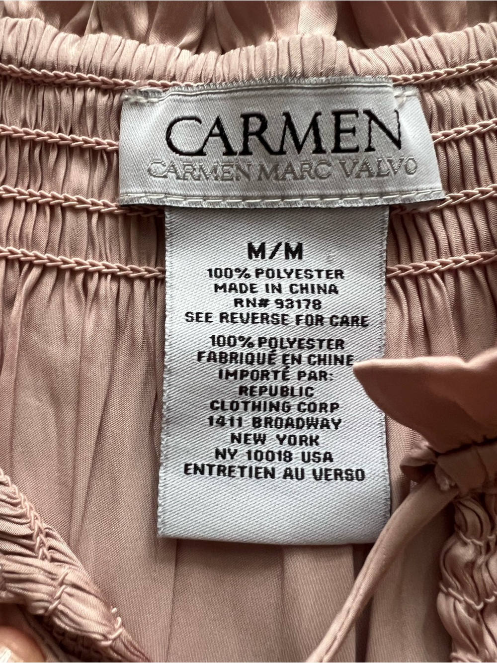 Carmen Marc Valvo Satin Blouse Taupe Tie Neck Size M Fits L - Picture 5 of 11